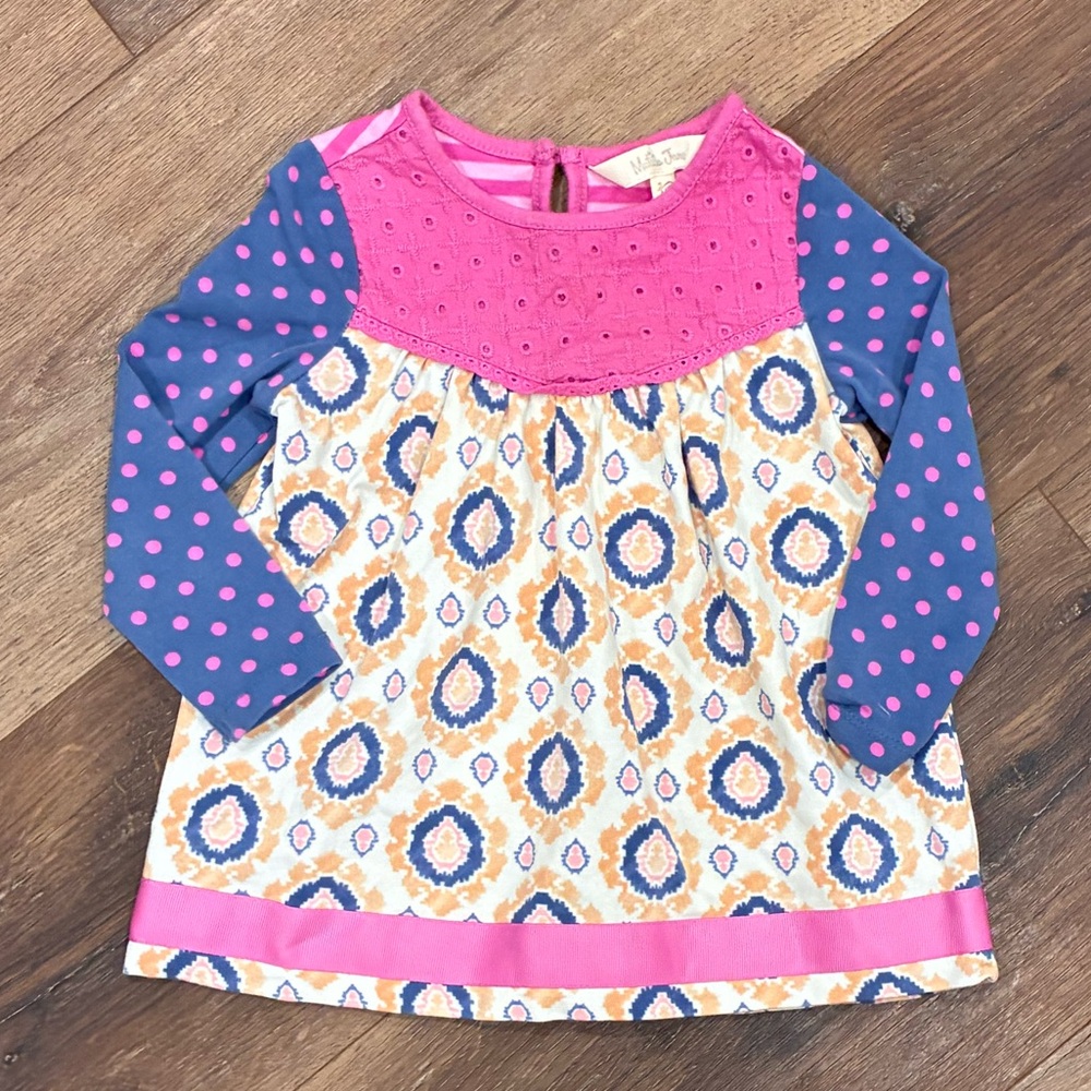 Matilda Jane Pink Never Grow Old Tunic Top Shirt Long Sleeve Polka Dot 6-12m